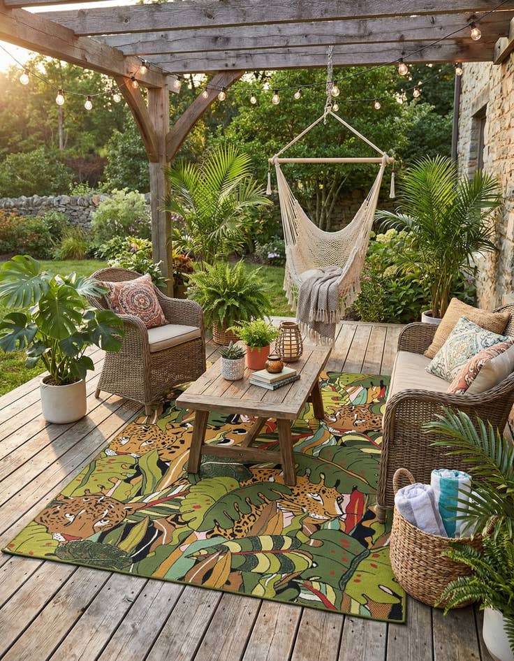 Detail image of 5' x 7'  Washable Botanical Indoor / Outdoor Rug