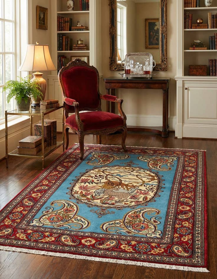 Detail image of 3' 6 x 5' 4  Hand Knotted Qom Persian Rug