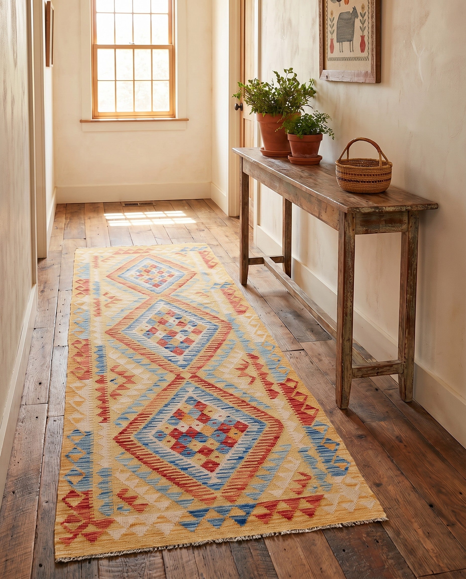 3' 5 x 6' 10 Hand Woven Kilim Maymana Wool Runner Rug