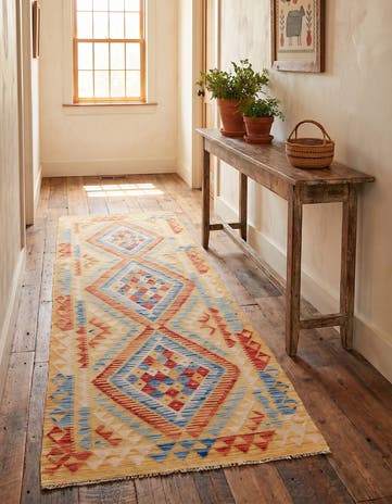 3' 5 x 6' 10 Hand Woven Kilim Maymana Wool Runner Rug