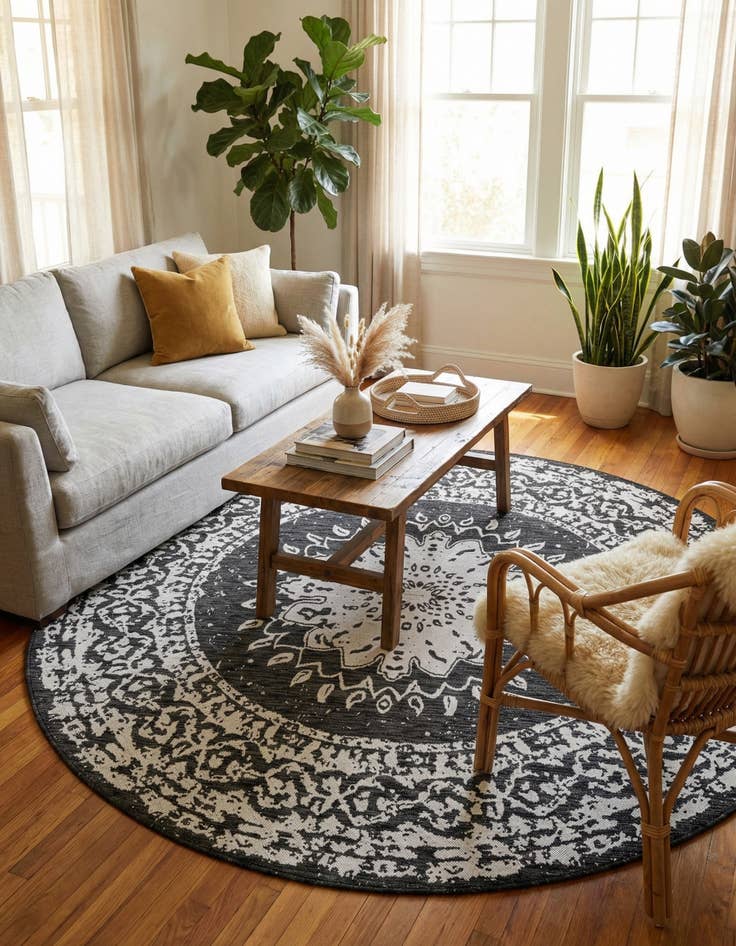 Detail image of 7' 10 x 7' 10  Washable Traditional Indoor / Outdoor Round Rug