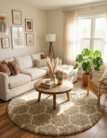 Light Brown Lattice Shag Round Rug