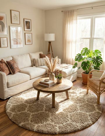 Light Brown Lattice Shag Round Rug