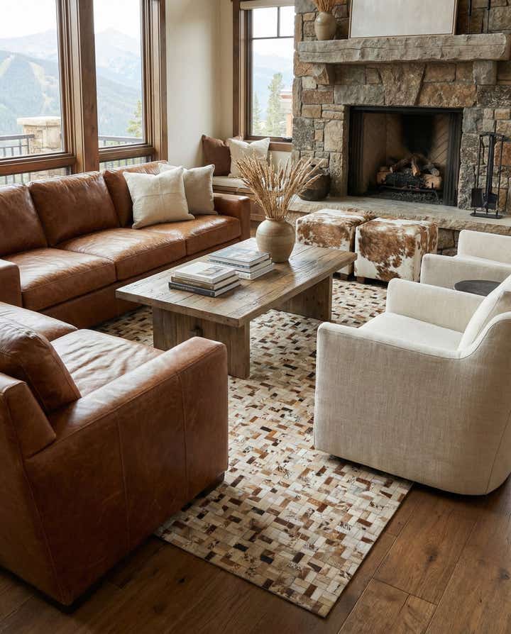 7' 10 x 9' 10 Cowhide Leather Rug