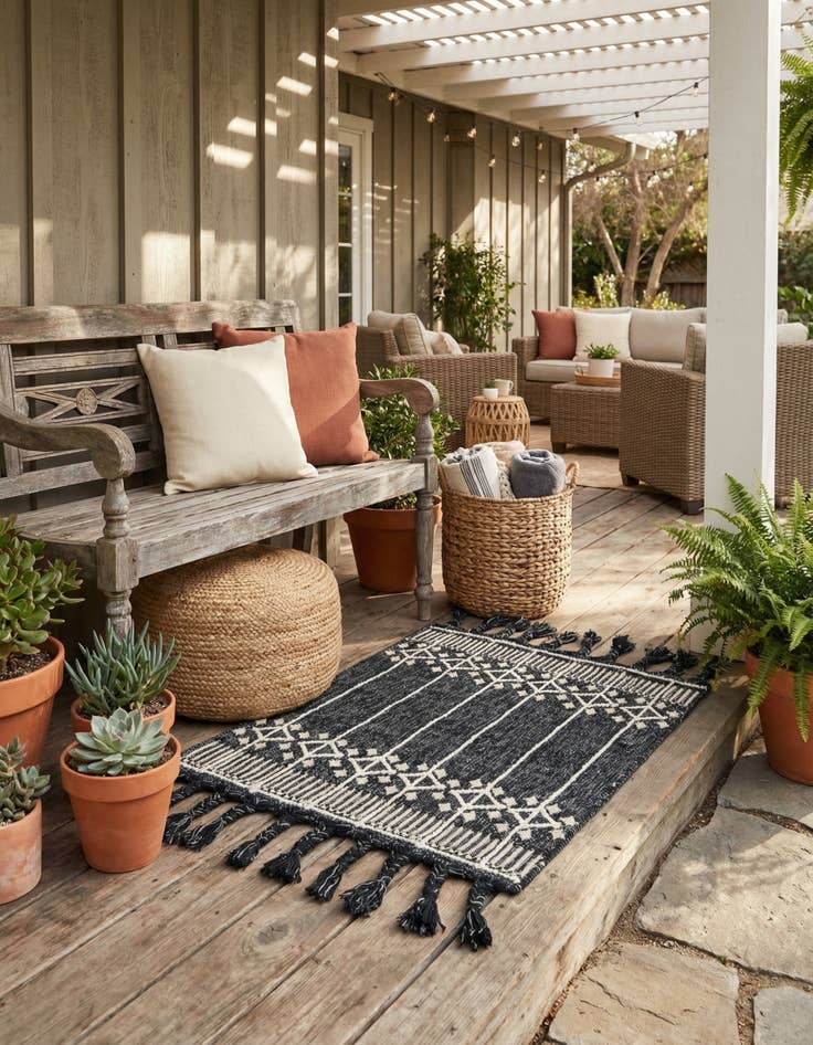 Detail image of 2' x 3' 1  Washable Eco Bohemian Indoor / Outdoor Rug