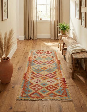 3' 3 x 6' 6 Hand Woven Kilim Maymana Wool Runner Rug