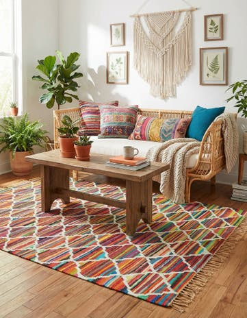 7' 1 x 10' Hand Woven Chindi Trellis Rug