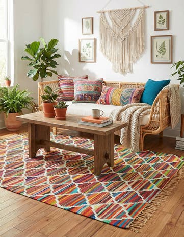 7' 1 x 10' Hand Woven Chindi Trellis Rug