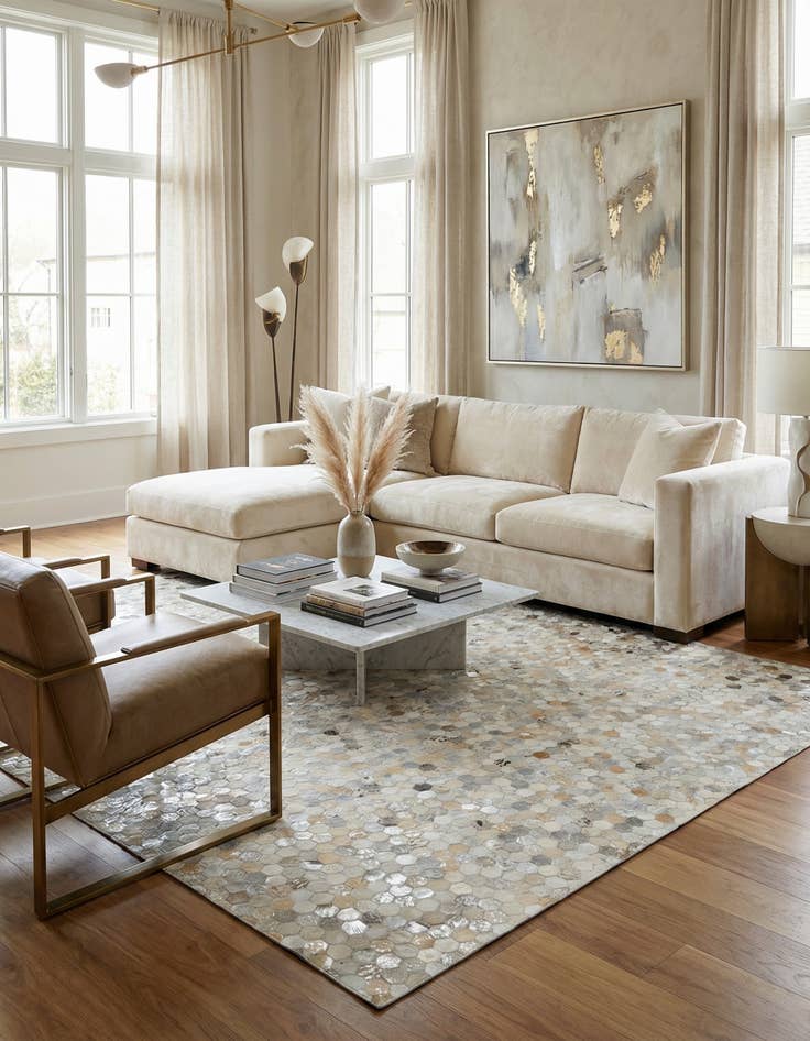 Detail image of  8' 1 x 10' Cowhide Leather Rug