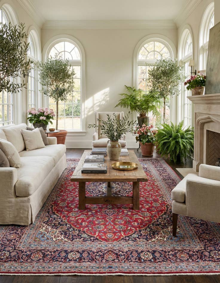 Detail image of 9' 5 x 13' 6  Hand Knotted Mashad Persian Wool Rug