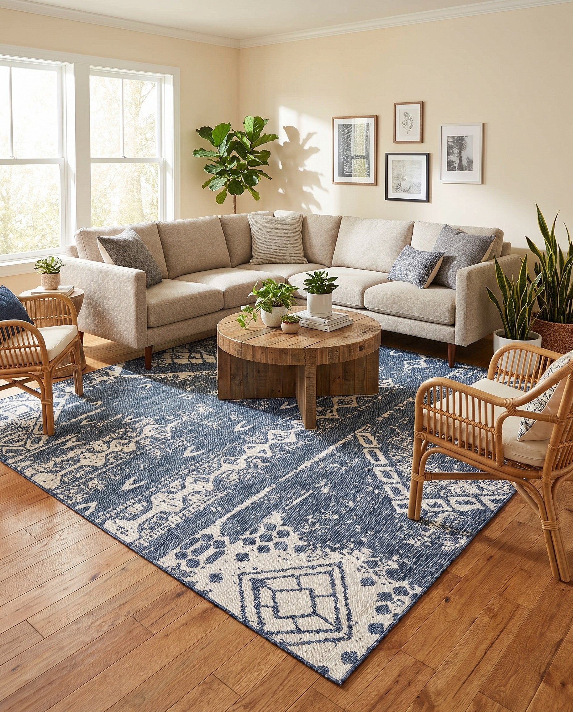 10' x 10' Easy-Clean Bohemian Indoor / Outdoor Square Rug