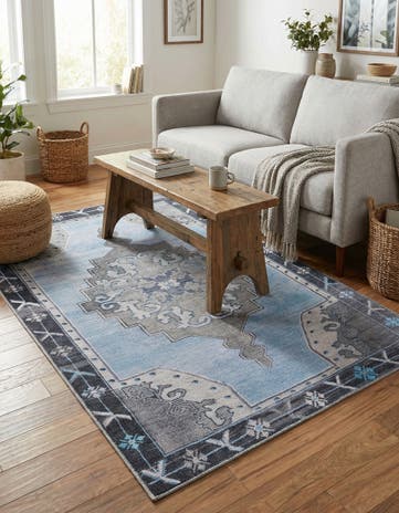 Blue Gray Washable Timeless Rug