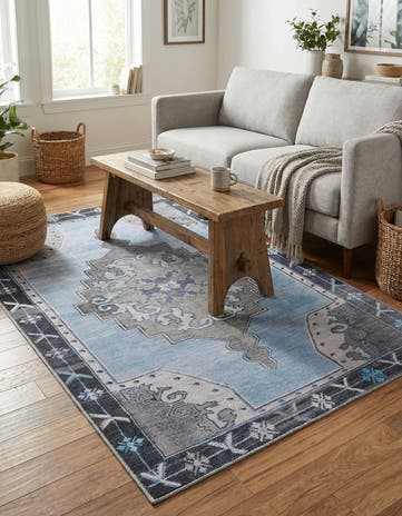 Blue Gray Washable Timeless Rug
