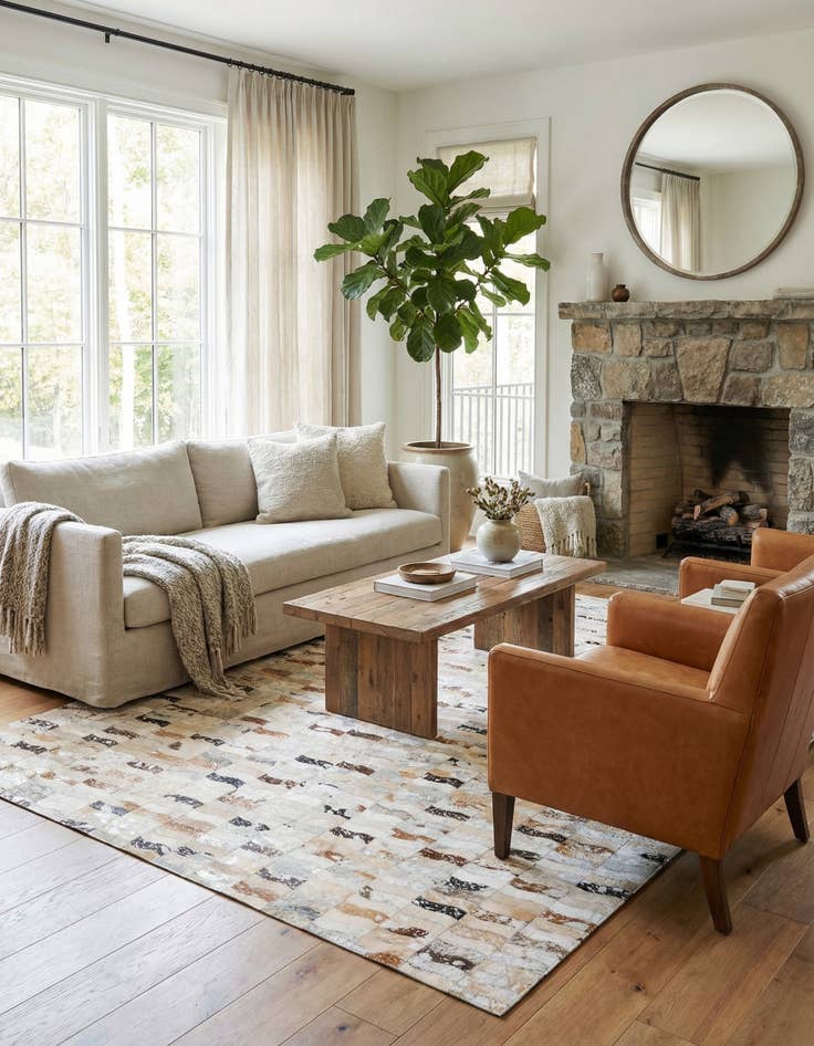 Detail image of 5' x 7' 10 Cowhide Leather Rug