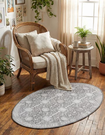 Gray Washable Timeless Oval Rug