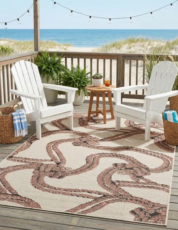 Beige Easy-Clean Coastal Indoor / Outdoor Rug