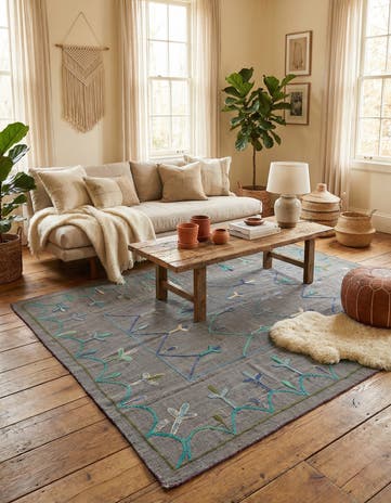 4' 7 x 6' 9 Hand Woven Kilim Suzani Wool Rug