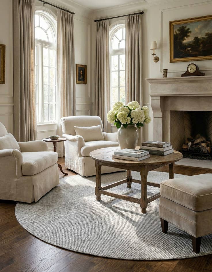 Detail image of 6' 11 x 6' 11  Hand Woven Jill Zarin English Manor Farmhouse Wool Round Rug