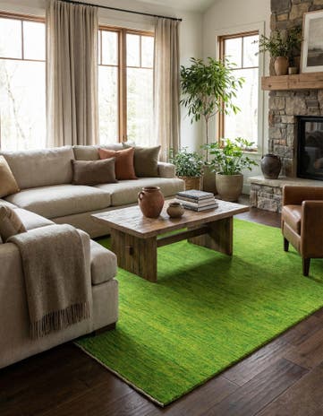 Light Green Hand Knotted Solid Gabbeh Wool Square Rug