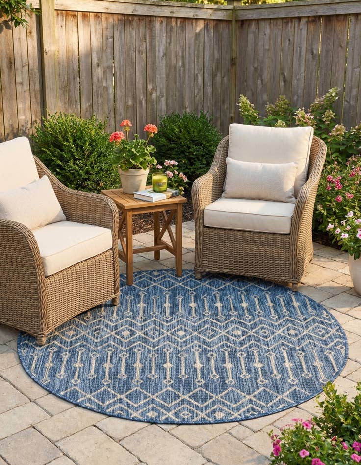 Detail image of  4' x 4'  Washable Lattice Indoor / Outdoor Round Rug