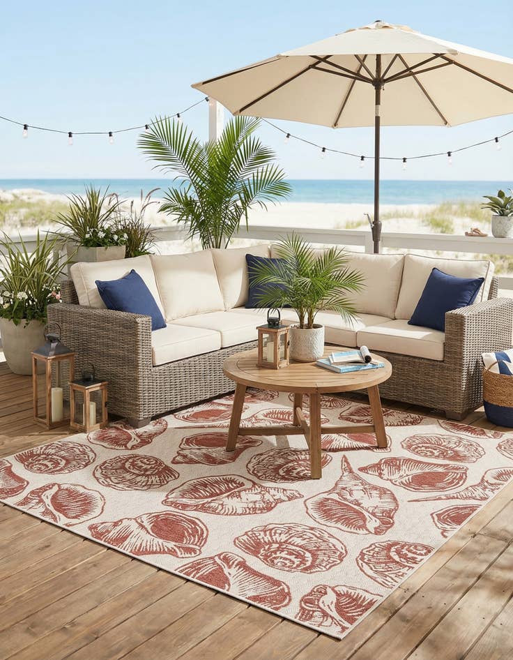 Detail image of 10' x 10'  Washable Coastal Indoor / Outdoor Square Rug