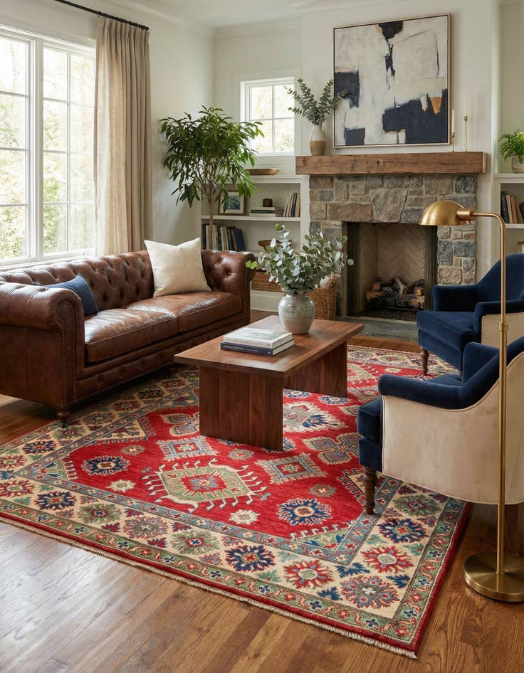 Detail image of 5' 10 x 8'  Hand Knotted Kazak Rug