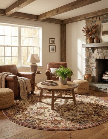 Beige Cream Saturn Round Rug