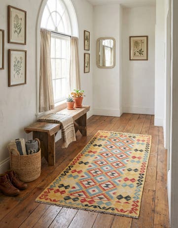3' 3 x 6' 8 Hand Woven Kilim Maymana Wool Runner Rug