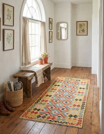 3' 3 x 6' 8 Hand Woven Kilim Maymana Wool Runner Rug