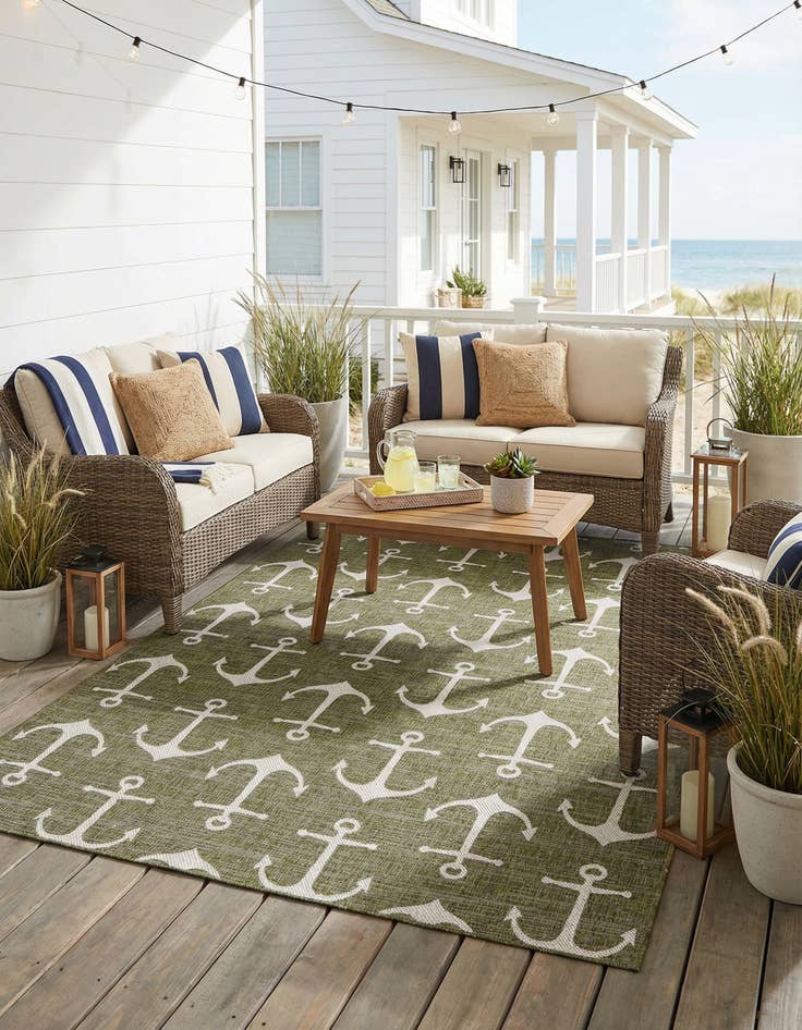 Detail image of 7' 10 x 11'  Washable Coastal Indoor / Outdoor Rug