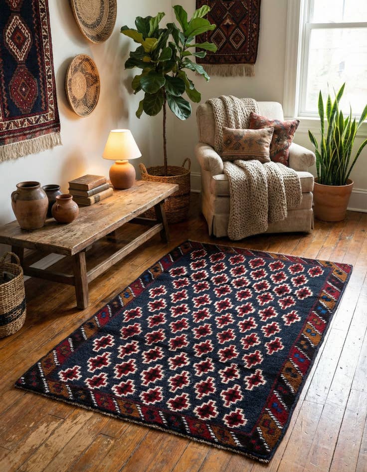 Detail image of  2' 10 x 4' 5  Hand Knotted Balouch Persian Wool Rug