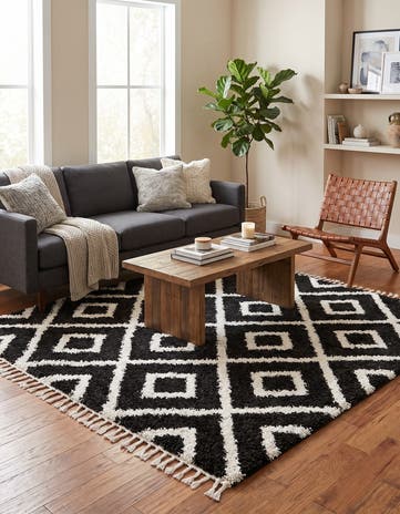 Black and White Athena Shag Square Rug