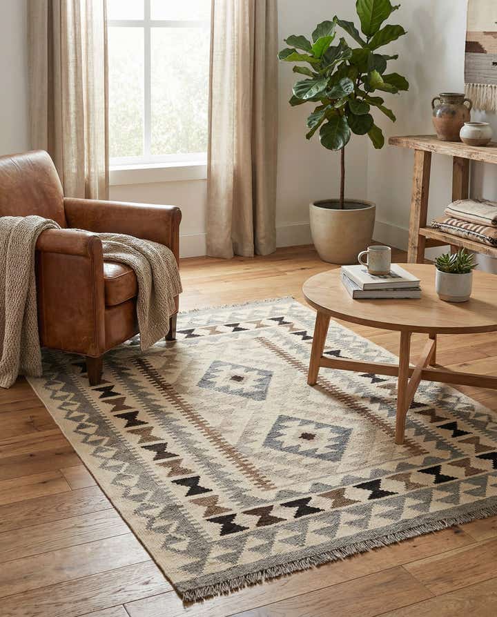 3' 6 x 4' 11 Hand Woven Kilim Maymana Wool Rug