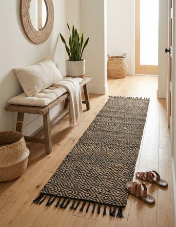 Black Hand Woven Braided Jute Runner Rug
