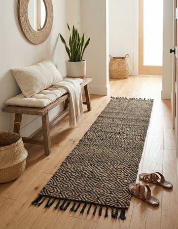 Black Hand Woven Braided Jute Runner Rug