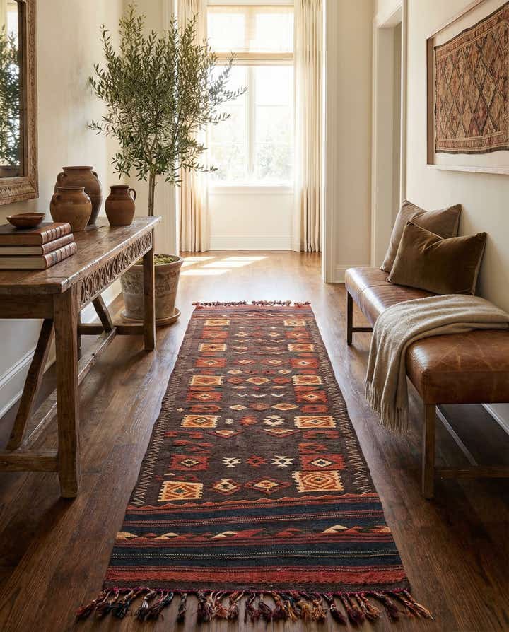 100cm x 380cm Hand Woven Kilim Fars Wool Runner Rug