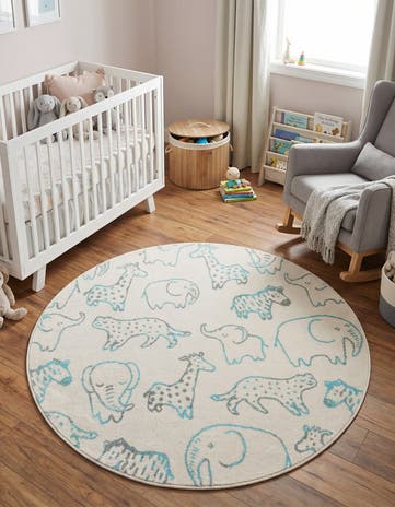 Ivory Animals Whimsy Kids Round Rug