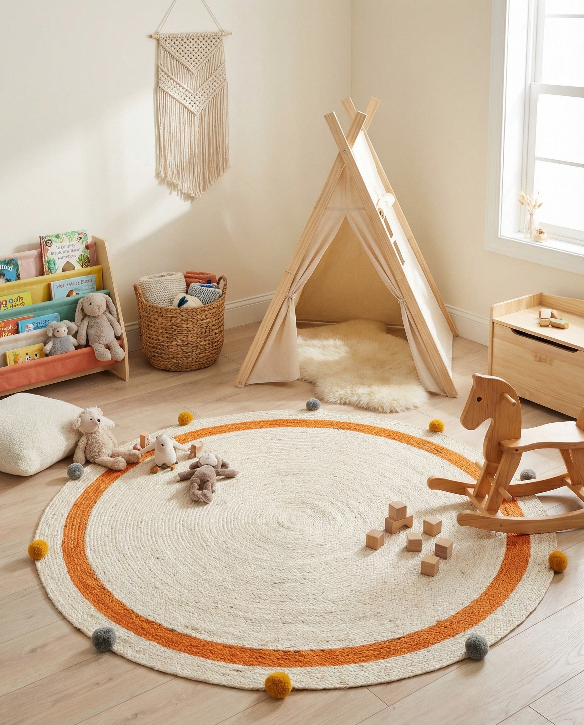  4' 1 x 4' 1  Hand Braided Kids Braided Jute Round Rug