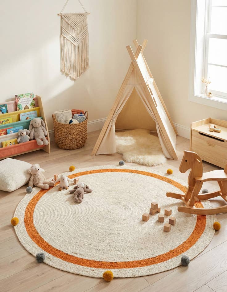 Detail image of 4' 1 x 4' 1  Hand Braided Kids Braided Jute Round Rug