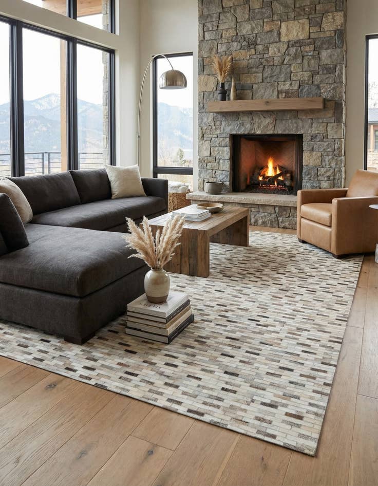 Detail image of  6' 8 x 9' 11 Cowhide Stocks Rug