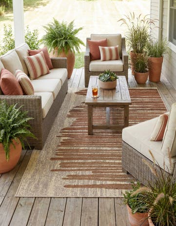Beige Brown Easy-Clean Modern Indoor / Outdoor Rug