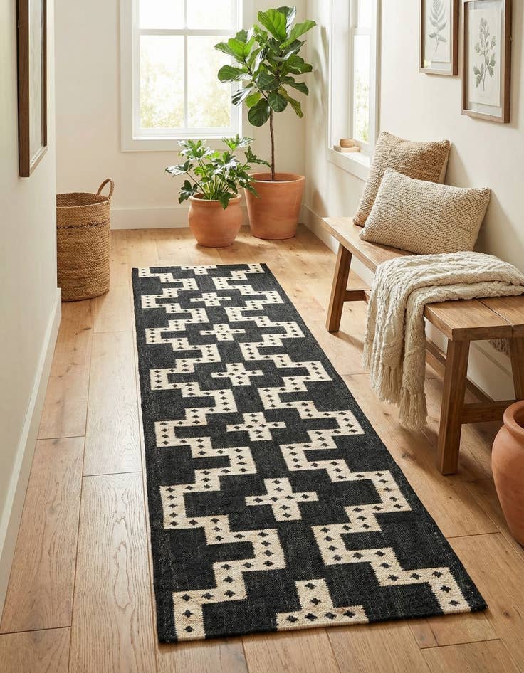 Detail image of 2' 7 x 12'  Hand Woven Kilim Wool Runner Rug