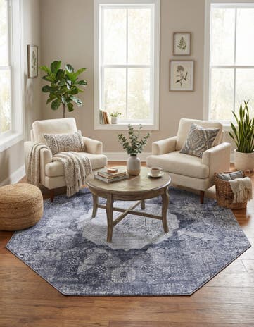 Gray Ivory Washable Yara Octagon Rug