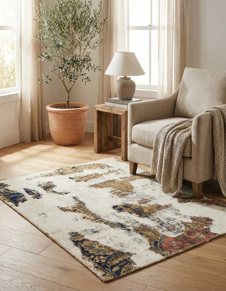 Detail image of 3' 5 x 4' 5  Hand Knotted Ultra Vintage Persian Wool Rug