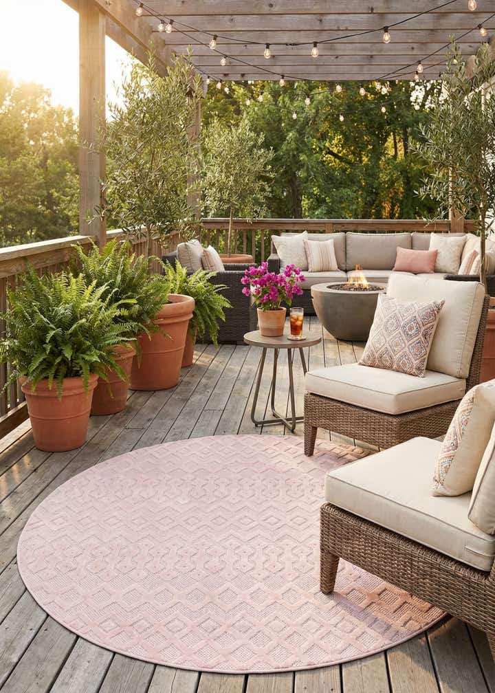 7' x 7' Easy-Clean Trellis Textured Indoor / Outdoor Round Rug