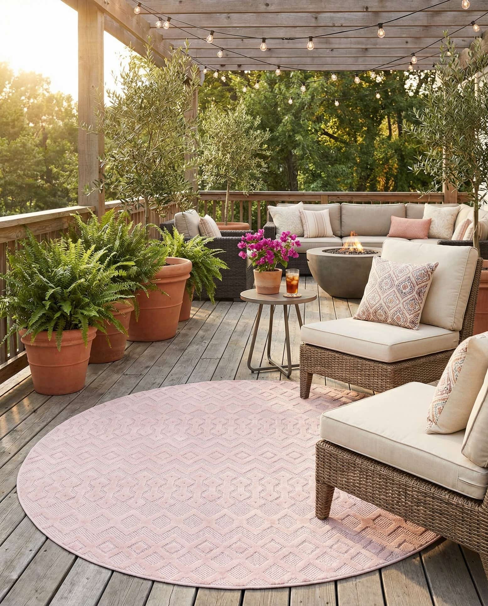 7' x 7' Easy-Clean Trellis Textured Indoor / Outdoor Round Rug