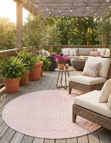 7' x 7' Easy-Clean Trellis Textured Indoor / Outdoor Round Rug