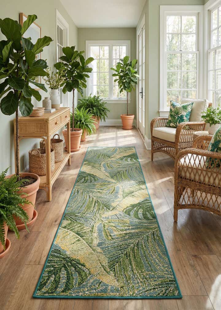 2' 7 x 10' Easy-Clean Botanical Indoor / Outdoor Runner Rug