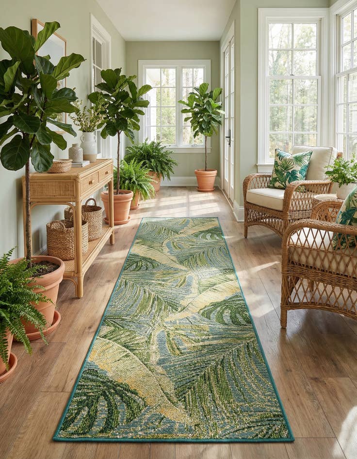Detail image of 2' 7 x 10'  Washable Botanical Indoor / Outdoor Runner Rug