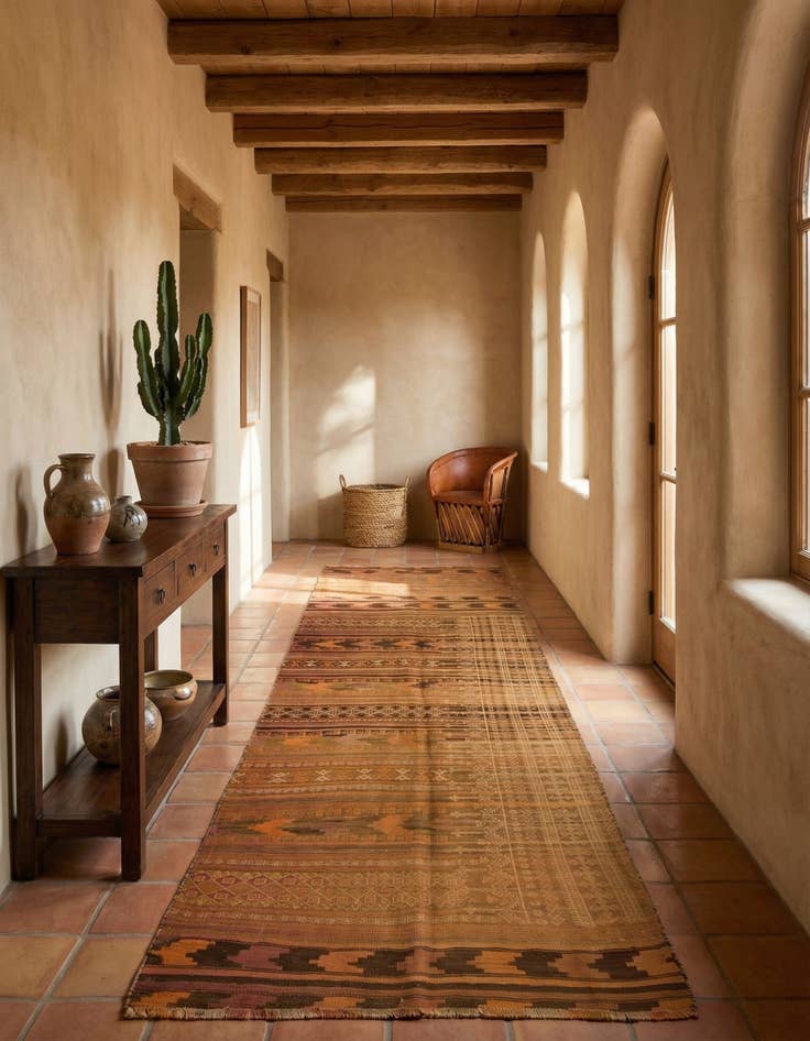Detail image of 3' 8 x 8' 4 Hand Woven Kilim Fars Wool Runner Rug